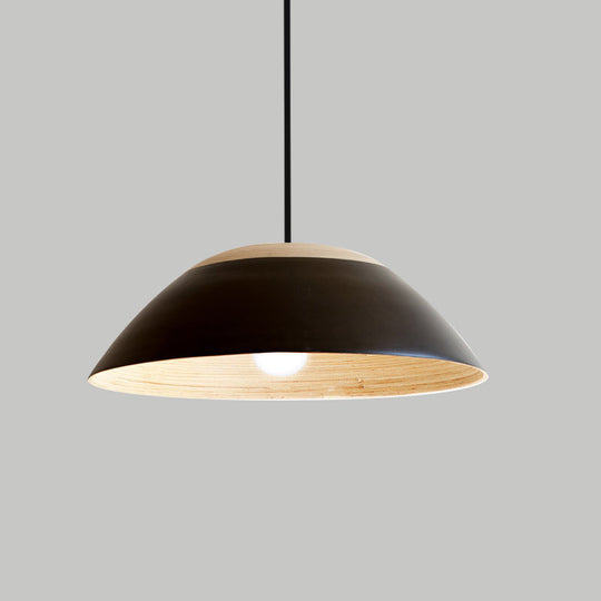 Modernist White/Black Restaurant Pendant Light With Dome Metal Shade - Sleek Ceiling Hang Fixture