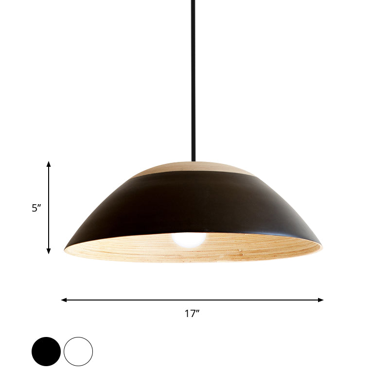 Modernist White/Black Restaurant Pendant Light With Dome Metal Shade - Sleek Ceiling Hang Fixture