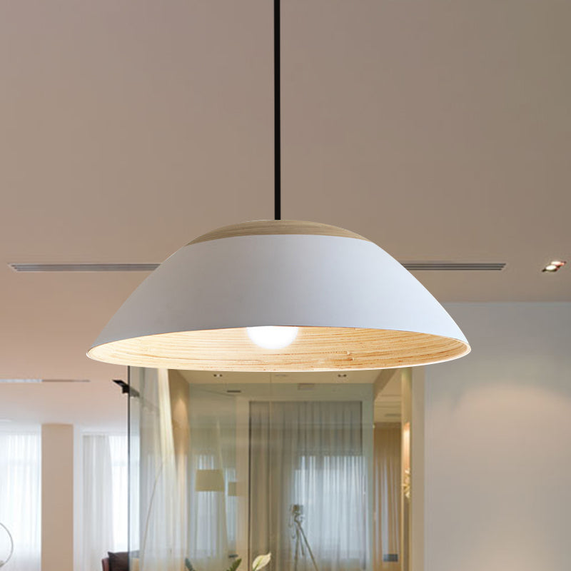 Modernist White/Black Restaurant Pendant Light With Dome Metal Shade - Sleek Ceiling Hang Fixture