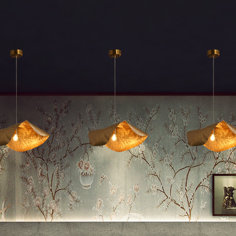 Postmodern Brass Pendant Lamp With Withered Leaf Design