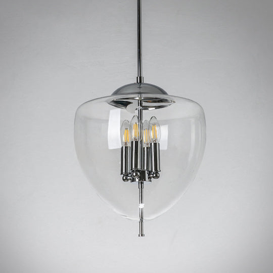 Industrial Chrome Pinecone Pendant Chandelier - Clear/Smoke Gray Glass - 4 Lights - Restaurant Hanging Lamp Kit