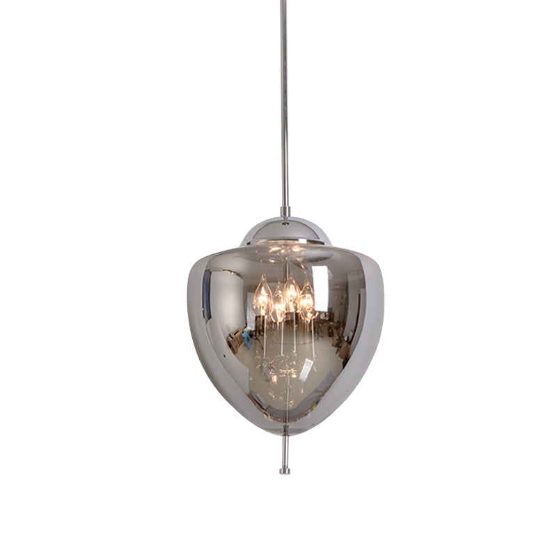 Industrial Chrome Pinecone Pendant Chandelier - Clear/Smoke Gray Glass 4-Light Hanging Lamp Kit For