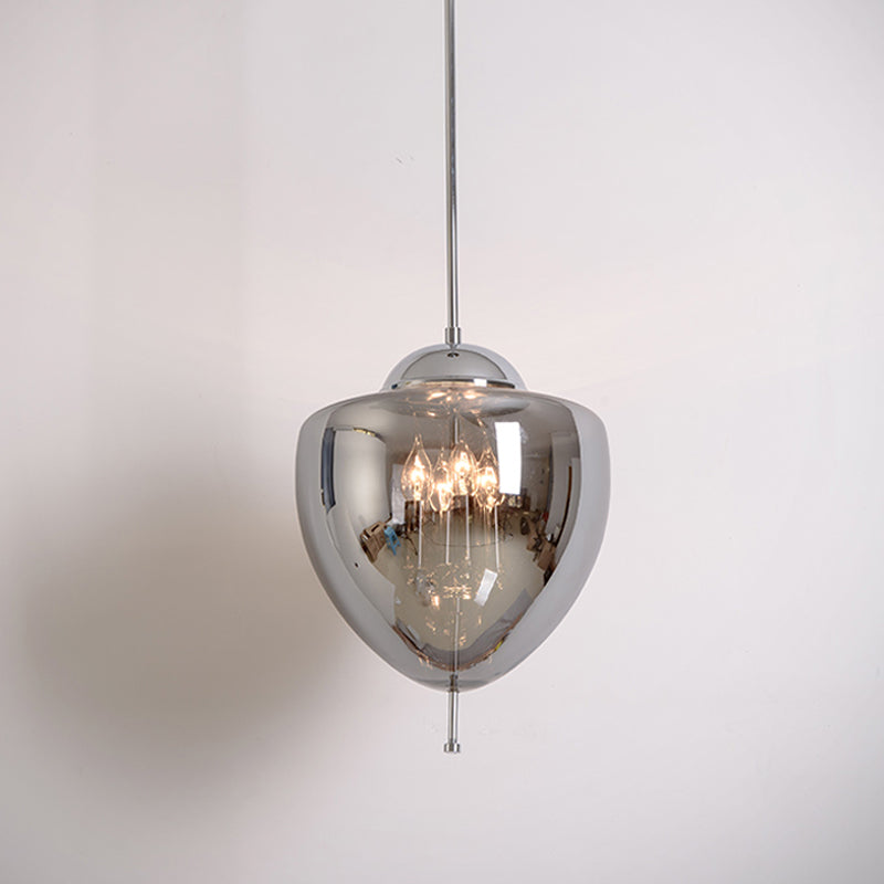 Industrial Chrome Pinecone Pendant Chandelier - Clear/Smoke Gray Glass - 4 Lights - Restaurant Hanging Lamp Kit