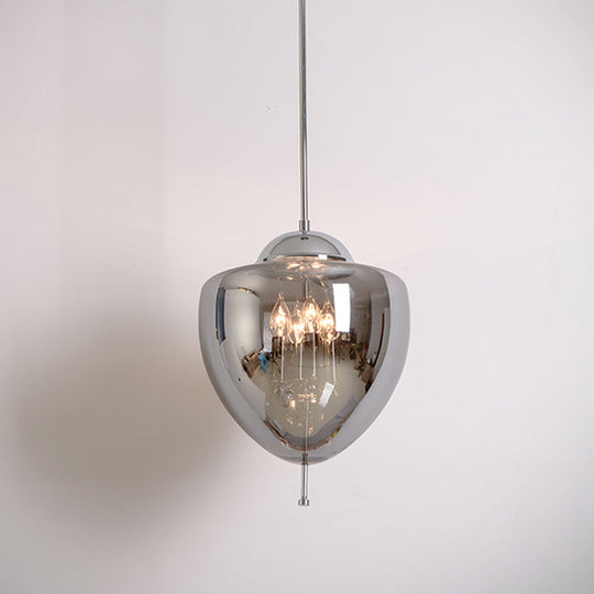 Industrial Chrome Pinecone Pendant Chandelier - Clear/Smoke Gray Glass - 4 Lights - Restaurant Hanging Lamp Kit