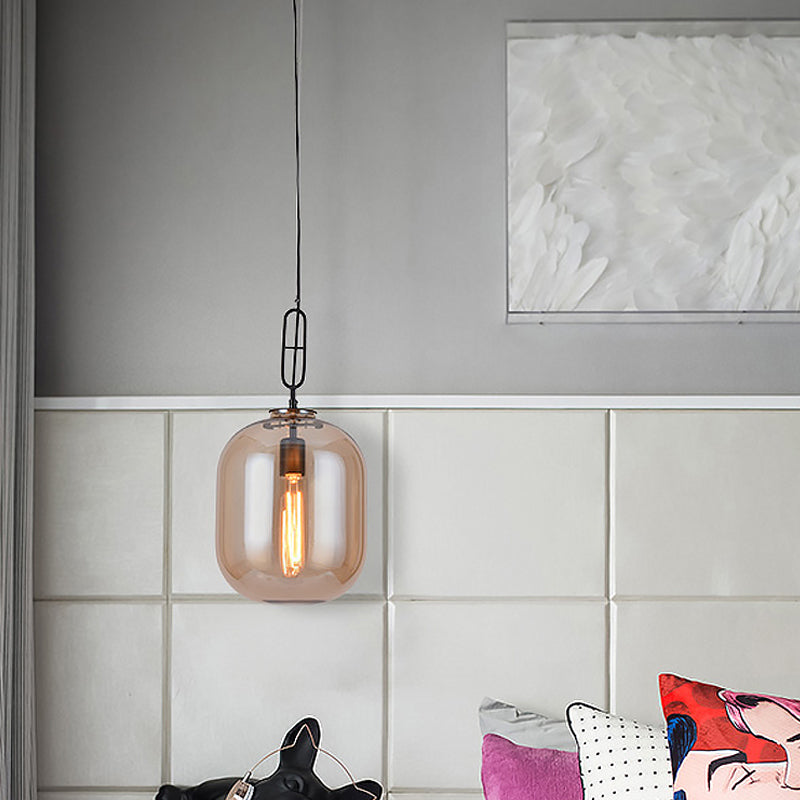 Industrial Oblong Ceiling Light - 1 Head 10/14 Wide Smoke Gray/Cognac Glass Suspension Pendant