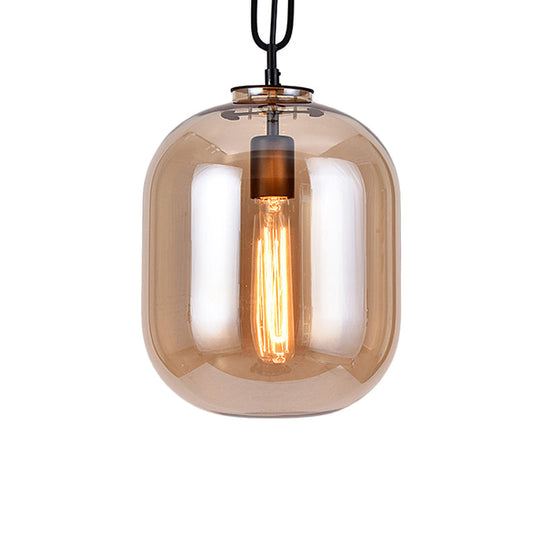 Smoke Gray/Cognac Glass Industrial Ceiling Pendant Lamp - 1 Head, 10"/14" Wide