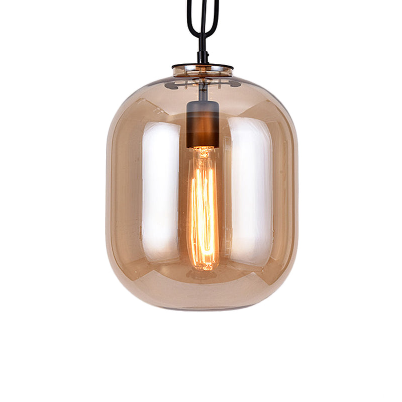 Industrial Oblong Ceiling Light - 1 Head 10/14 Wide Smoke Gray/Cognac Glass Suspension Pendant