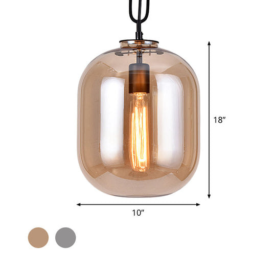 Smoke Gray/Cognac Glass Industrial Ceiling Pendant Lamp - 1 Head, 10"/14" Wide