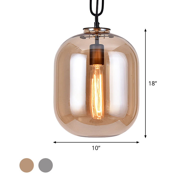 Industrial Oblong Ceiling Light - 1 Head 10/14 Wide Smoke Gray/Cognac Glass Suspension Pendant