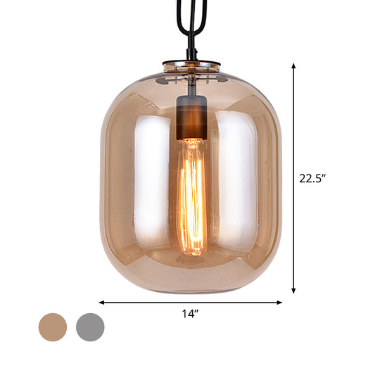 Smoke Gray/Cognac Glass Industrial Ceiling Pendant Lamp - 1 Head, 10"/14" Wide