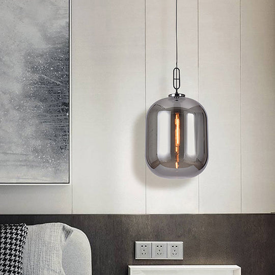 Smoke Gray/Cognac Glass Industrial Ceiling Pendant Lamp - 1 Head, 10"/14" Wide