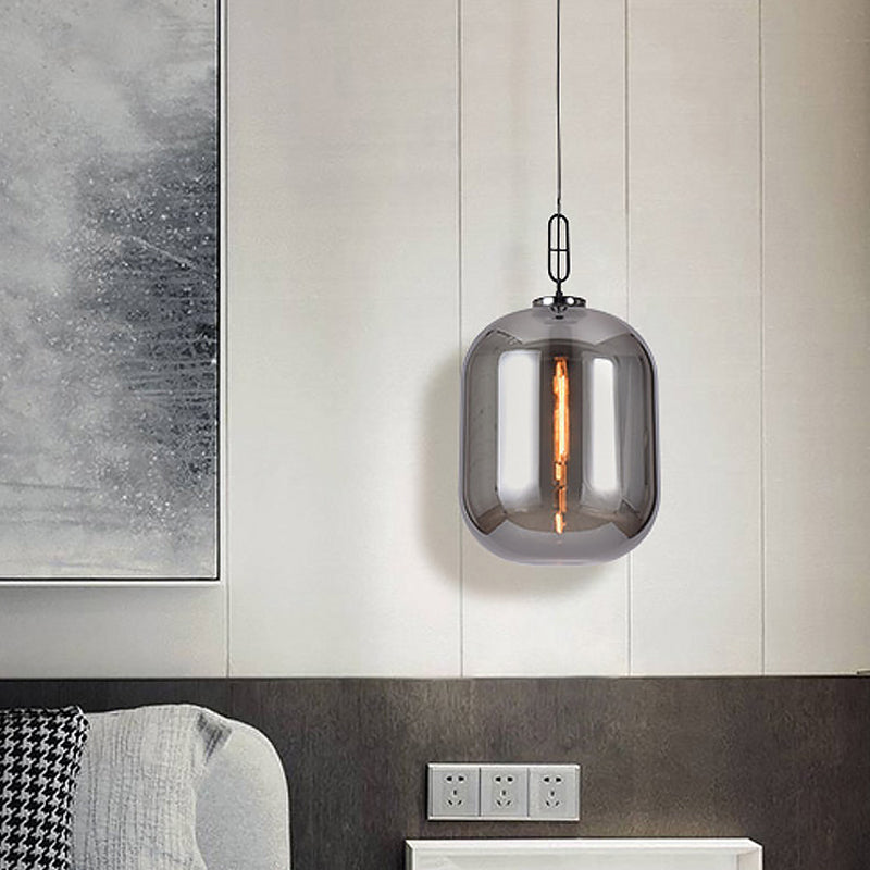 Industrial Oblong Ceiling Light - 1 Head 10/14 Wide Smoke Gray/Cognac Glass Suspension Pendant Gray