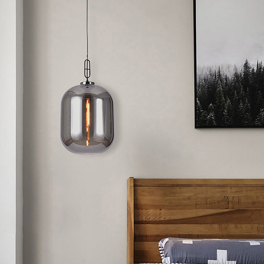 Industrial Oblong Ceiling Light - 1 Head 10/14 Wide Smoke Gray/Cognac Glass Suspension Pendant