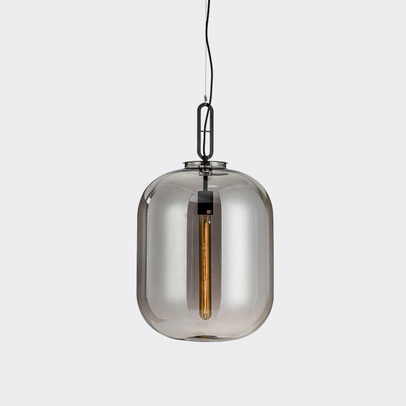 Industrial Oblong Ceiling Light - 1 Head 10/14 Wide Smoke Gray/Cognac Glass Suspension Pendant