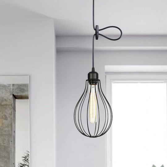 Antiqued Iron Jar Mesh Pendant Ceiling Light - 1 Head Hanging Lamp Kit For Restaurants In Black / A