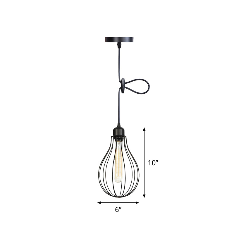 Antiqued Iron Jar Mesh Pendant Ceiling Light - 1 Head Hanging Lamp Kit For Restaurants In Black