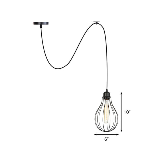 Antiqued Iron Jar Mesh Pendant Ceiling Light - 1 Head Hanging Lamp Kit For Restaurants In Black