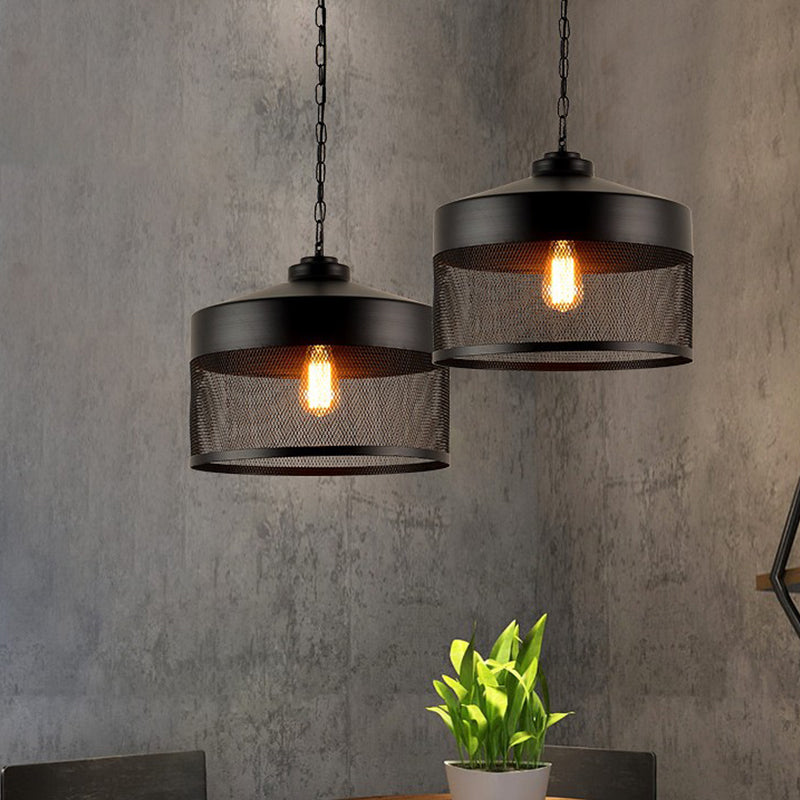 Farmhouse Mini Suspension Lamp: Pear Cage Iron Ceiling Light 1-Bulb Black