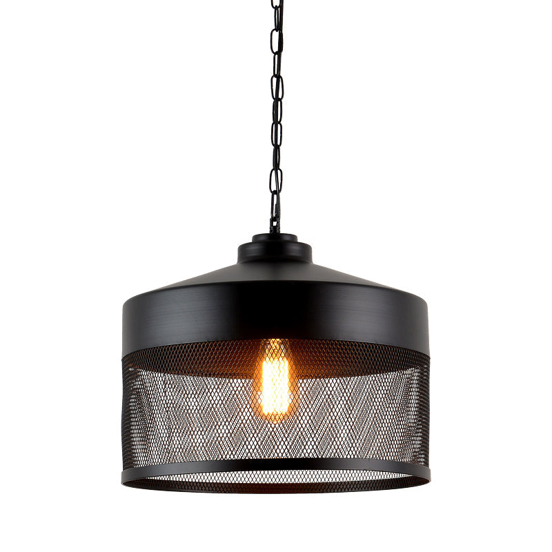 Farmhouse Mini Suspension Lamp: Pear Cage Iron Ceiling Light 1-Bulb Black