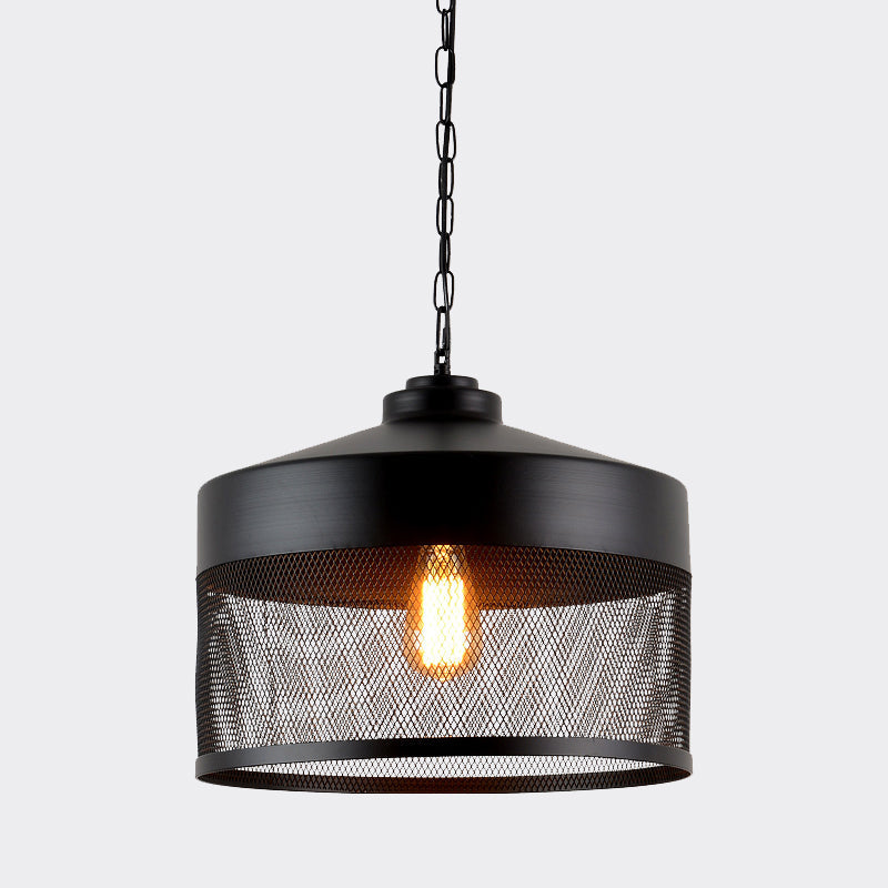 Farmhouse Cage Iron Ceiling Light - Pear-Shaped Mini Suspension Lamp (Black) - Ideal for Restaurants - 1-Bulb Design