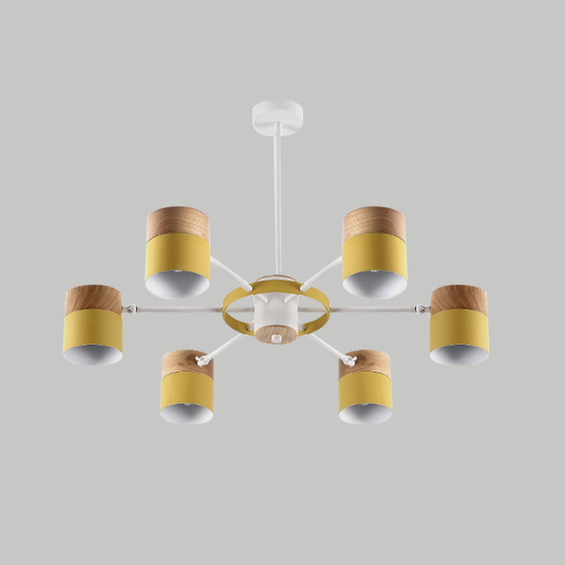 Splicing Cylinder Rotatable Chandelier: Macaron Iron 6-Head Ceiling Hanging Light In