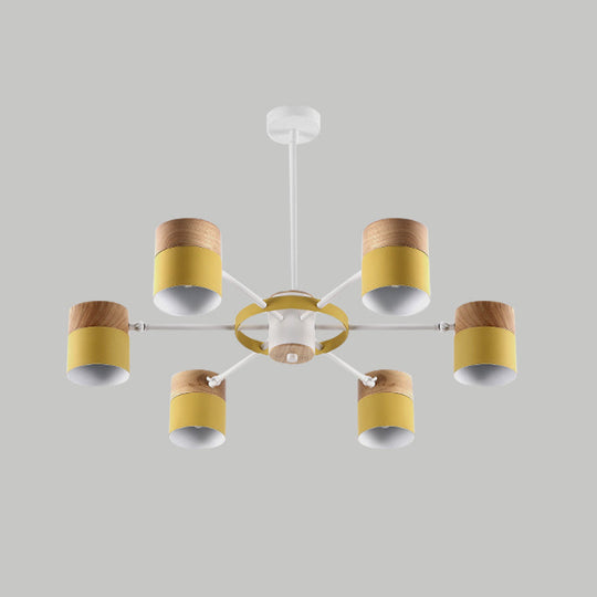 Splicing Cylinder Rotatable Chandelier: Macaron Iron 6-Head Ceiling Hanging Light In