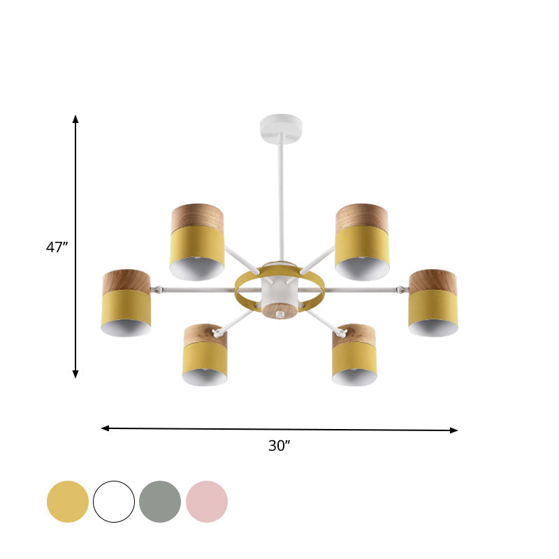 Splicing Cylinder Rotatable Chandelier: Macaron Iron 6-Head Ceiling Hanging Light In