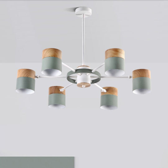 Splicing Cylinder Rotatable Chandelier: Macaron Iron 6-Head Ceiling Hanging Light In