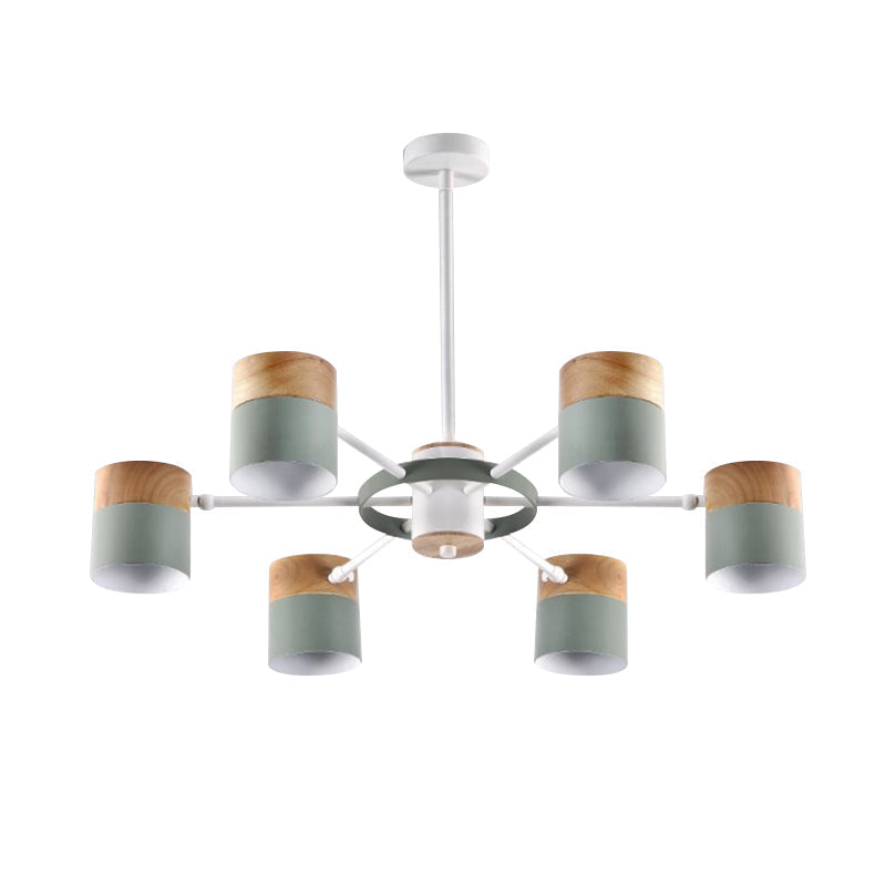 Splicing Cylinder Rotatable Chandelier: Macaron Iron 6-Head Ceiling Hanging Light In