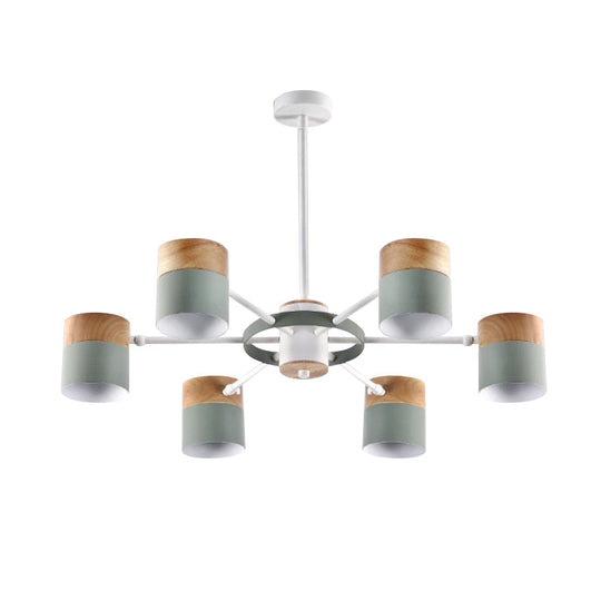 Splicing Cylinder Rotatable Chandelier: Macaron Iron 6-Head Ceiling Hanging Light In