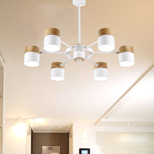 Splicing Cylinder Rotatable Chandelier: Macaron Iron 6-Head Ceiling Hanging Light In