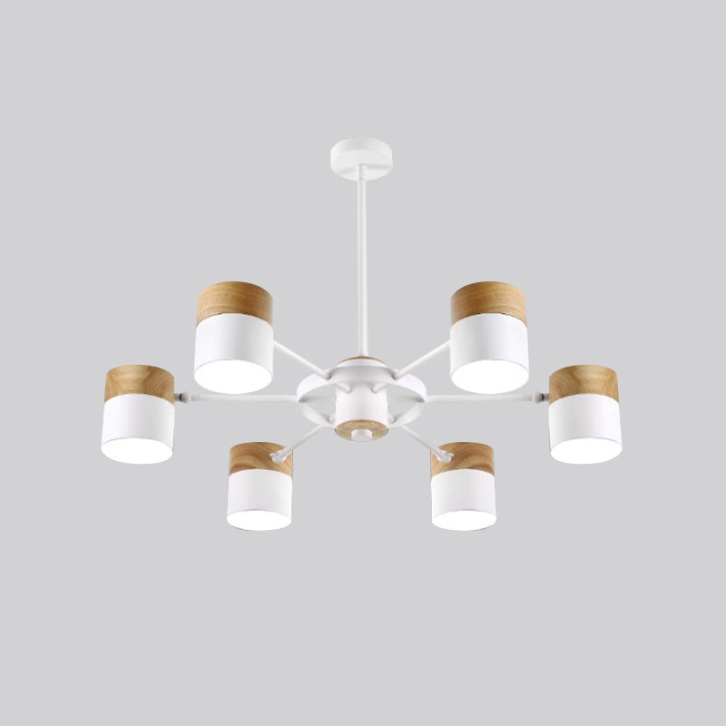 Splicing Cylinder Rotatable Chandelier: Macaron Iron 6-Head Ceiling Hanging Light In