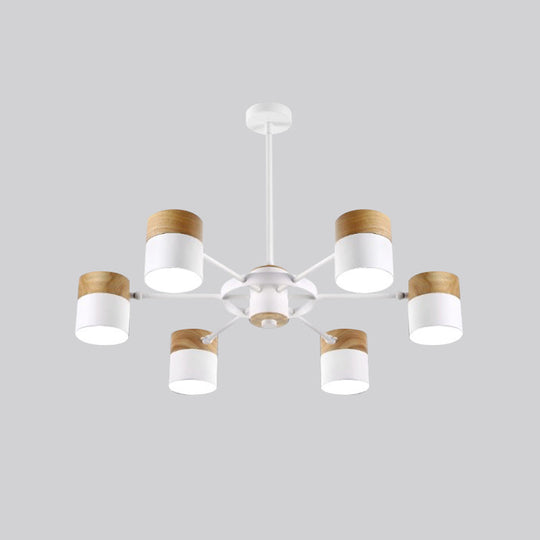 Splicing Cylinder Rotatable Chandelier: Macaron Iron 6-Head Ceiling Hanging Light In