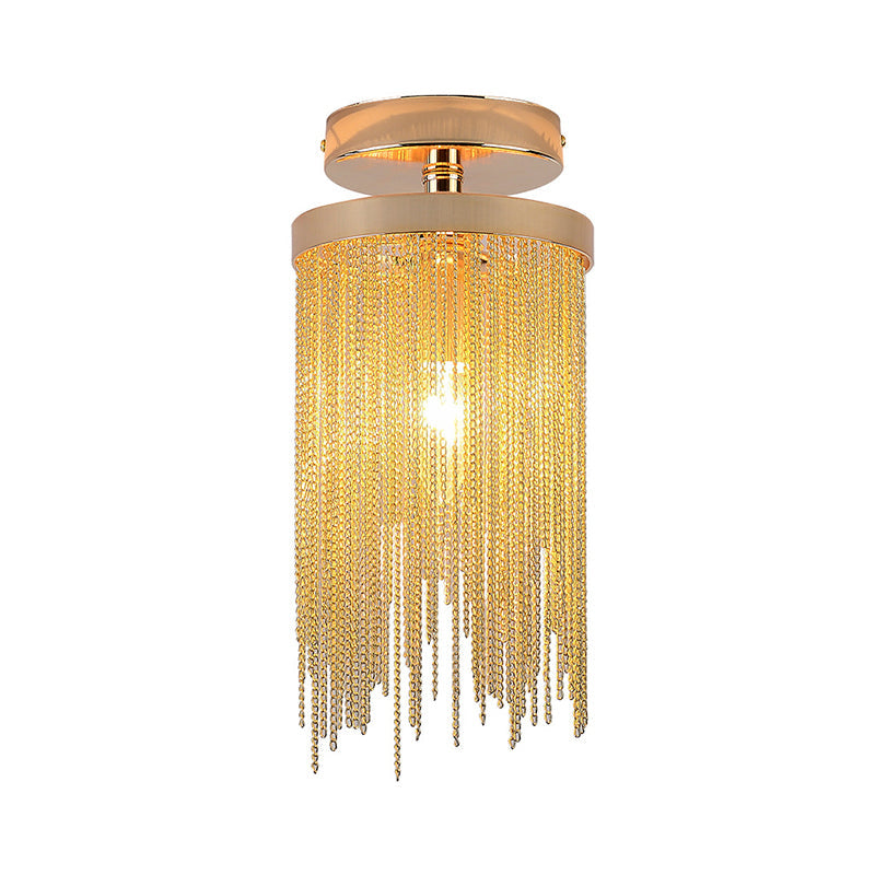 Modern Aluminum Small Flushmount Ceiling Light with Cascading Fringe, 1-Light, Green/Gold/Blue