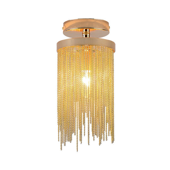 Modern Aluminum Small Flushmount Ceiling Light with Cascading Fringe, 1-Light, Green/Gold/Blue