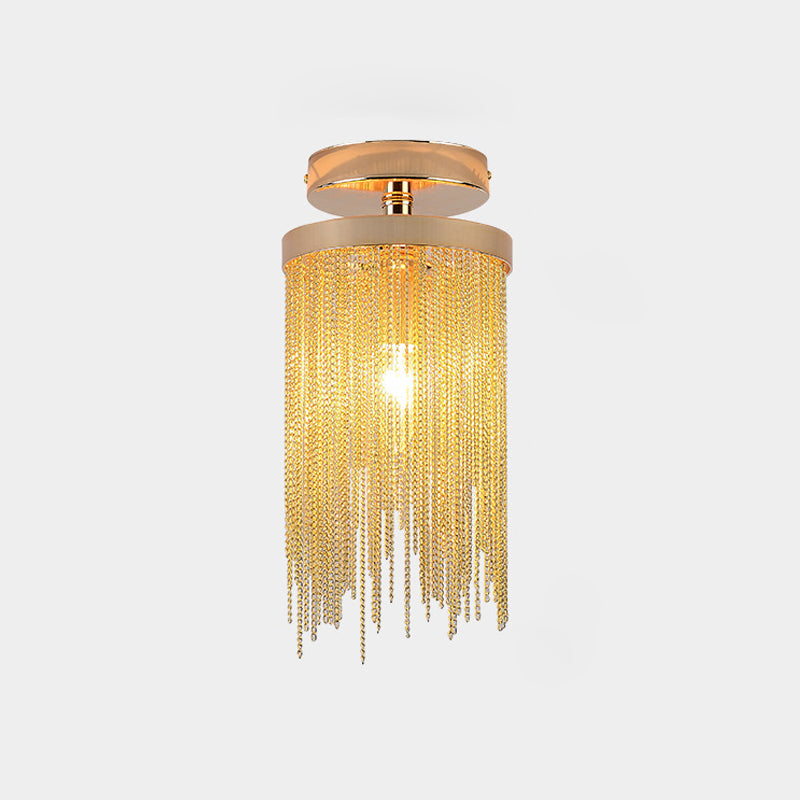 Modern Aluminum Small Flushmount Ceiling Light with Cascading Fringe, 1-Light, Green/Gold/Blue