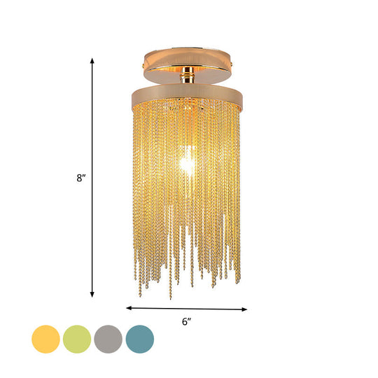 Modern Aluminum Small Flushmount Ceiling Light with Cascading Fringe, 1-Light, Green/Gold/Blue