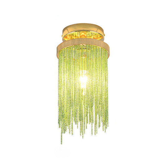 Modern Aluminum Small Flushmount Ceiling Light with Cascading Fringe, 1-Light, Green/Gold/Blue