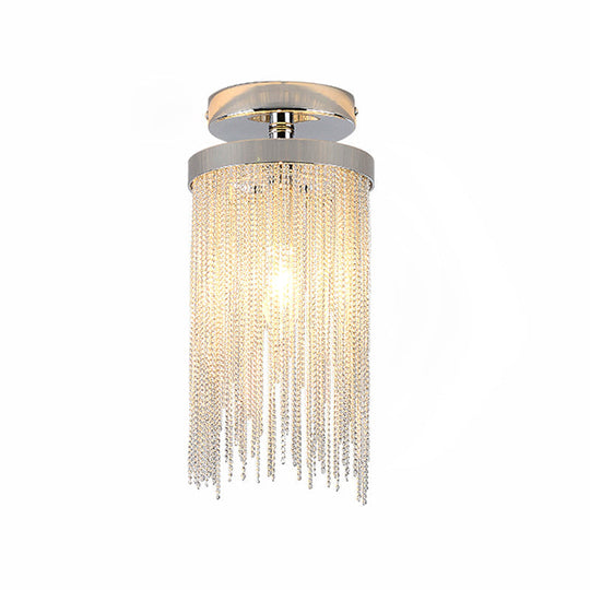 Modern Aluminum Small Flushmount Ceiling Light with Cascading Fringe, 1-Light, Green/Gold/Blue