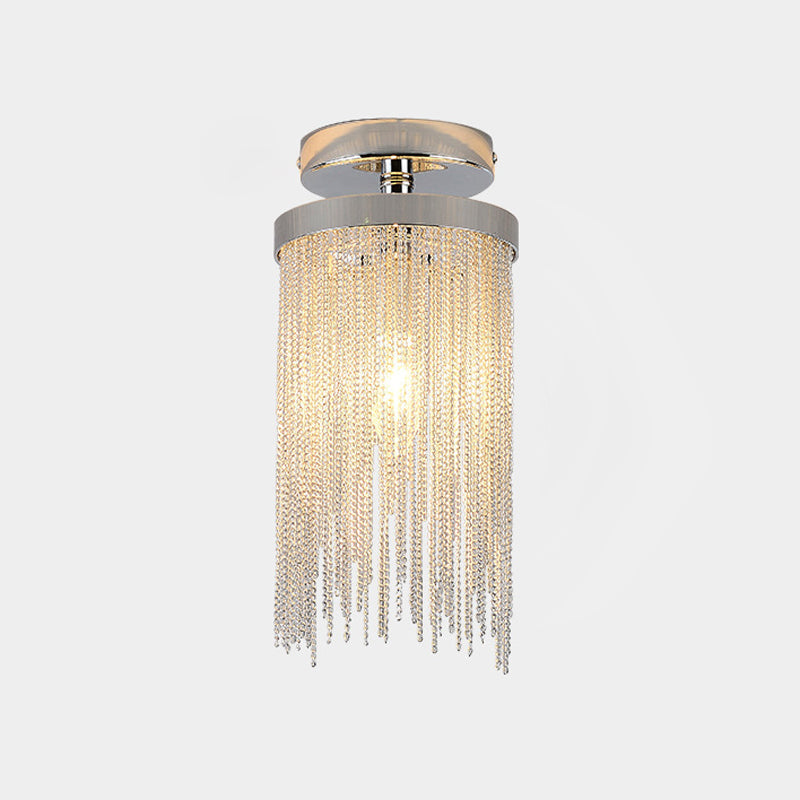 Modern Aluminum Small Flushmount Ceiling Light with Cascading Fringe, 1-Light, Green/Gold/Blue