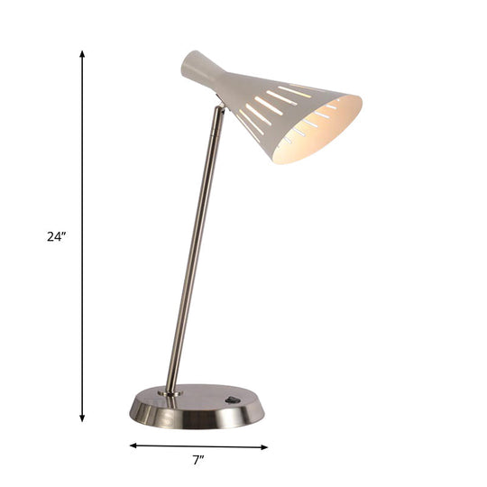 Modern Rotatable Table Lamp In White With Iron Horn Shape Cutouts - Single Bedroom Night Stand Light