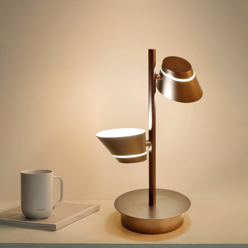 Swivelable Angled Cone Shade Night Lamp - Modern Metal Bedside Table Lighting (Coffee) Coffee