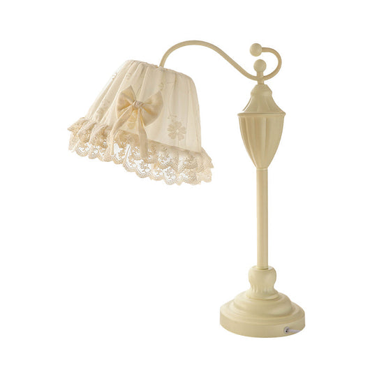 White Lace Trim Kids Nightstand Light With 1-Light - Perfect For Girls Bedroom