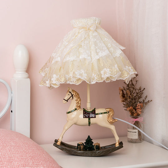 White Lace Kids Table Lamp With Rocking Horse Seesaw Base / B