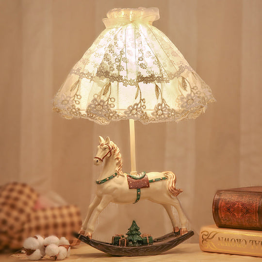 White Lace Kids Table Lamp With Rocking Horse Seesaw Base