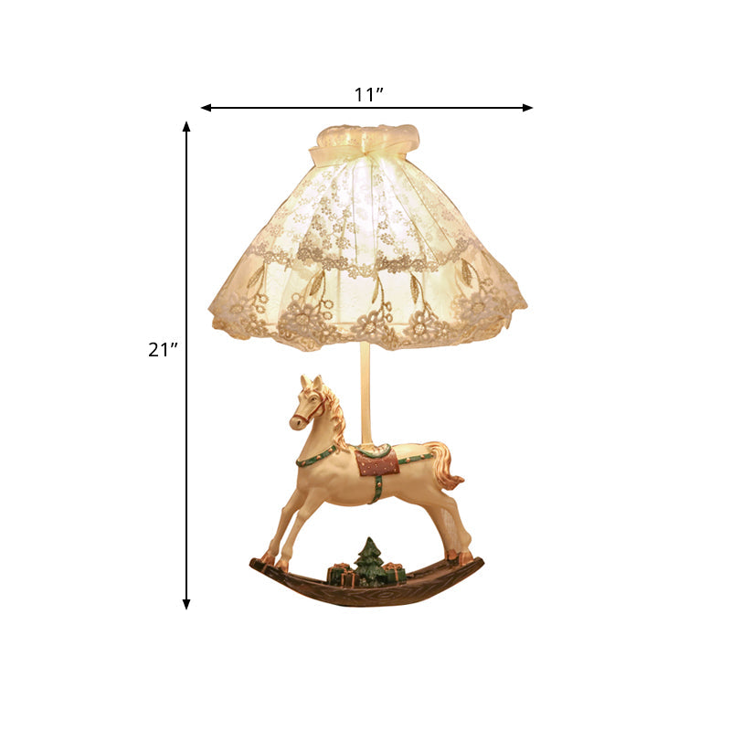 White Lace Kids Table Lamp With Rocking Horse Seesaw Base