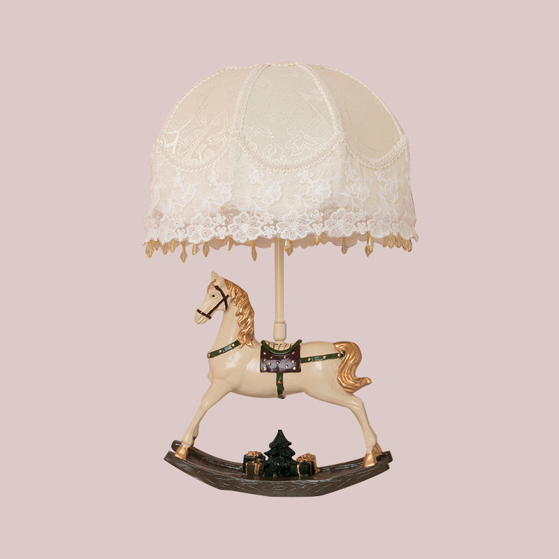 White Lace Kids Table Lamp With Rocking Horse Seesaw Base