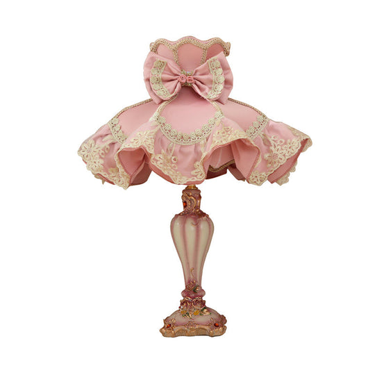 Pink Court Dress Lamp - Kids Nightstand/Table Lighting With Lace Frill 1 Bulb