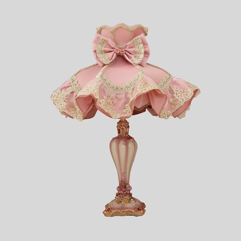 Pink Court Dress Lamp - Kids Nightstand/Table Lighting With Lace Frill 1 Bulb