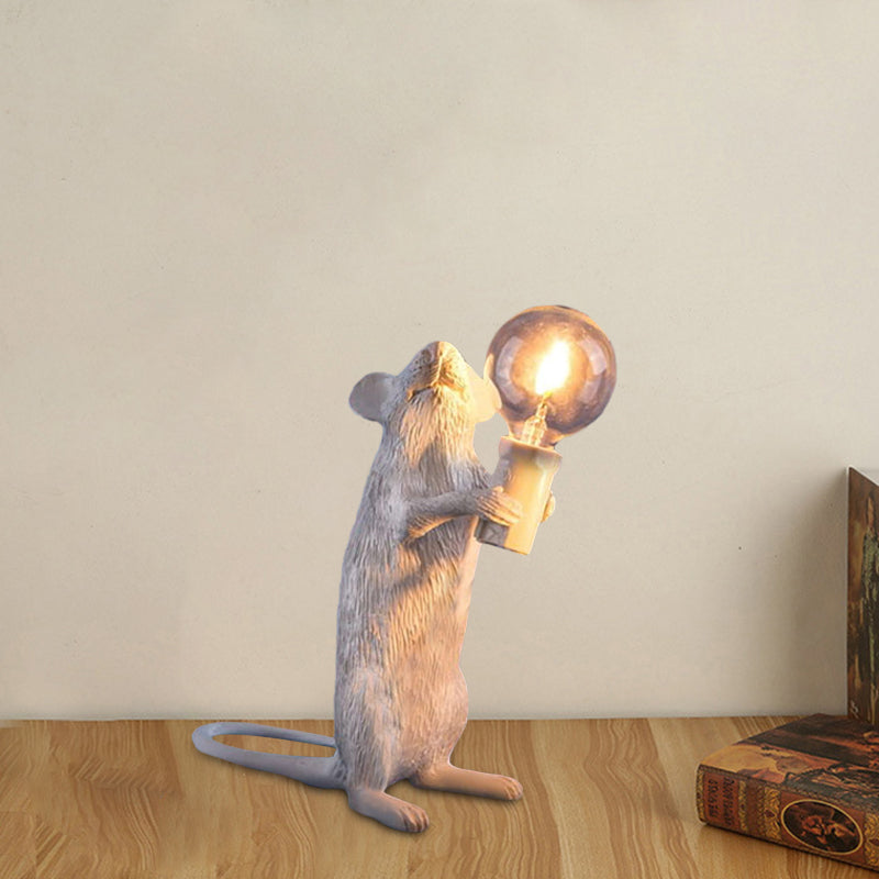 Kids Resin Mouse Night Light - Whimsical Bedside Table Lamp With 1 White Bulb / B